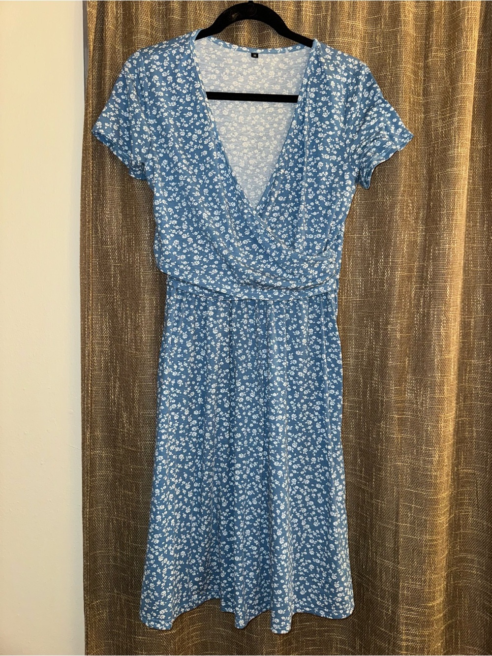 Blue Floral Wrap Midi Dress